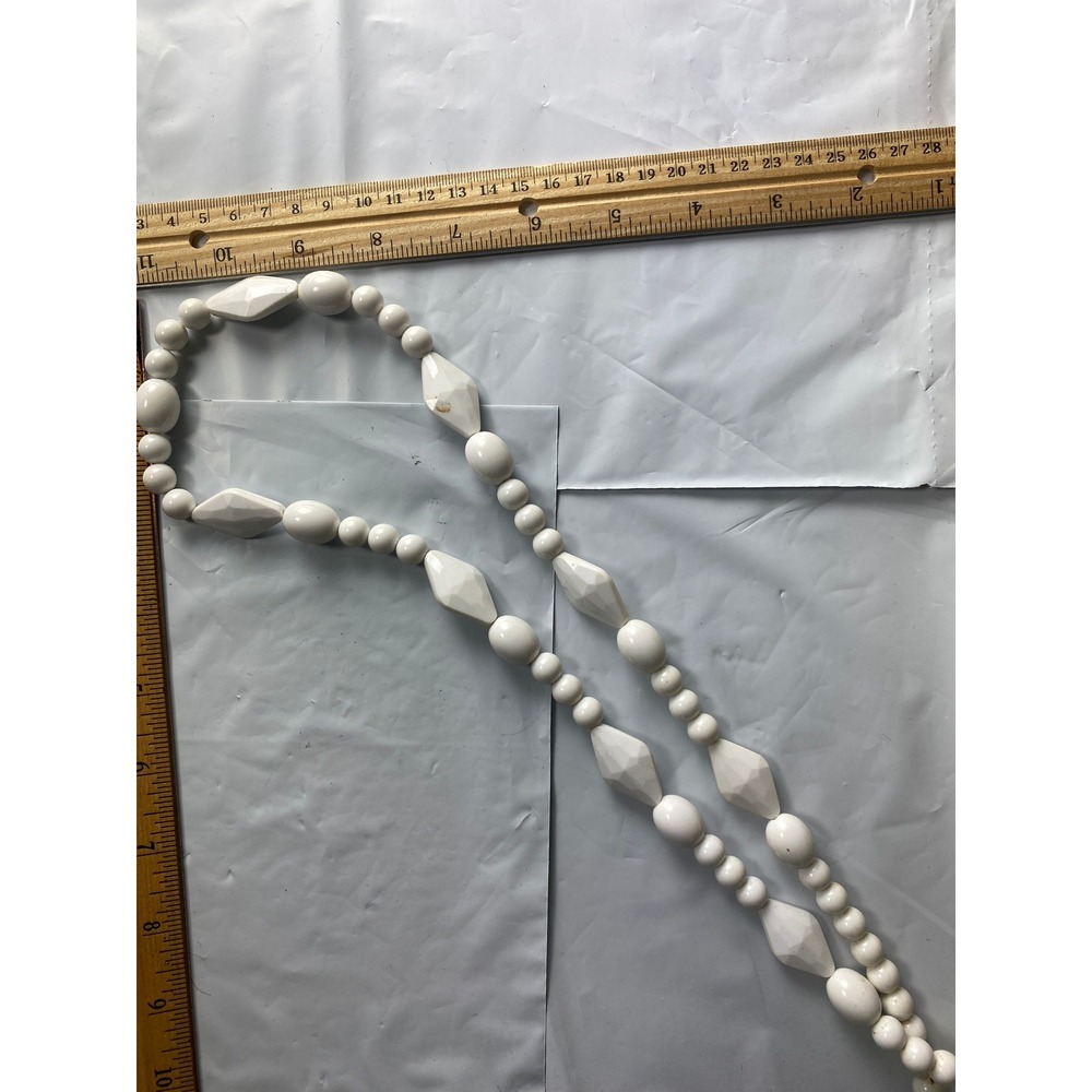 Vintage White Beaded Necklace Two Strand Geometric Faceted Beads